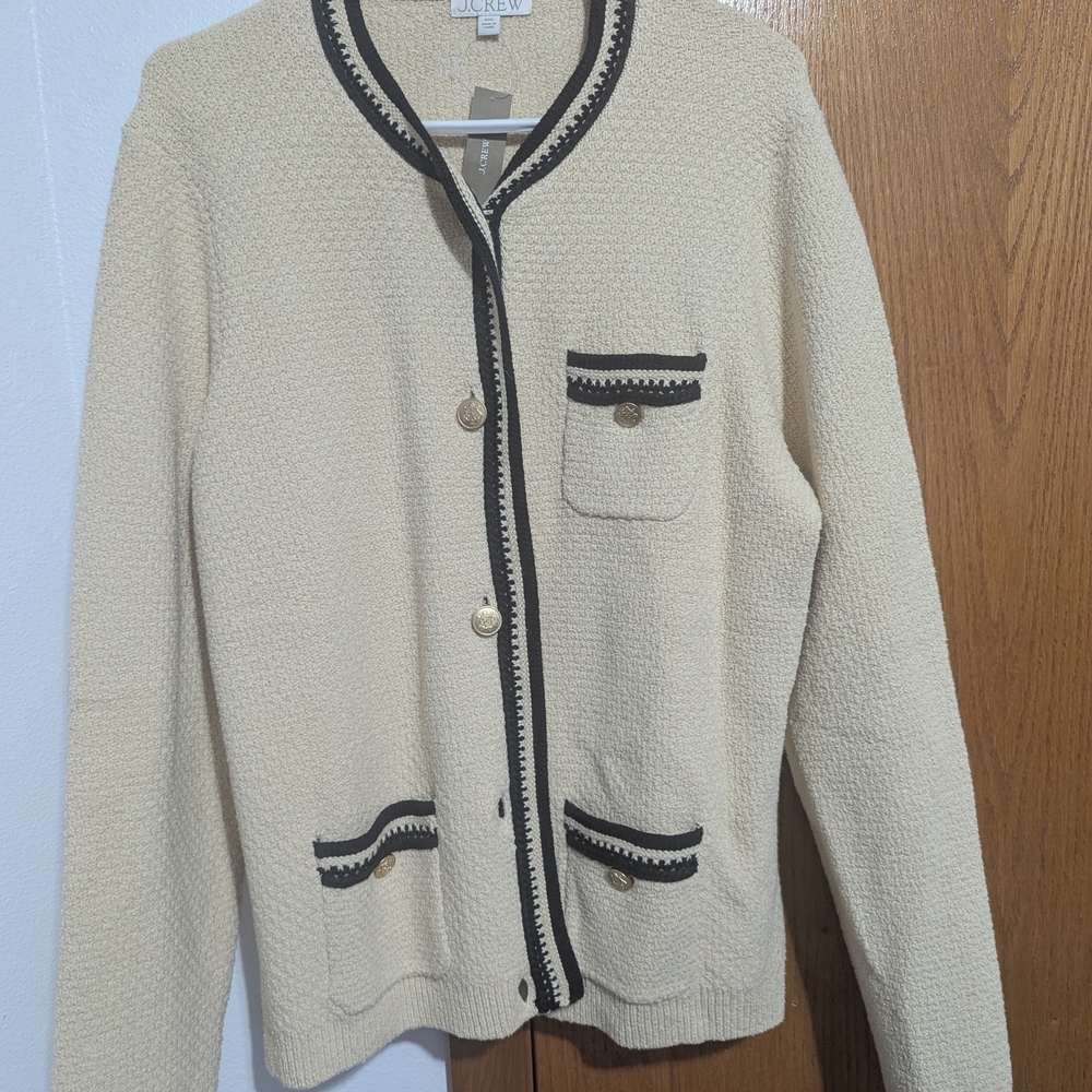 NWT J. Crew Cream Sweater with Black Trim